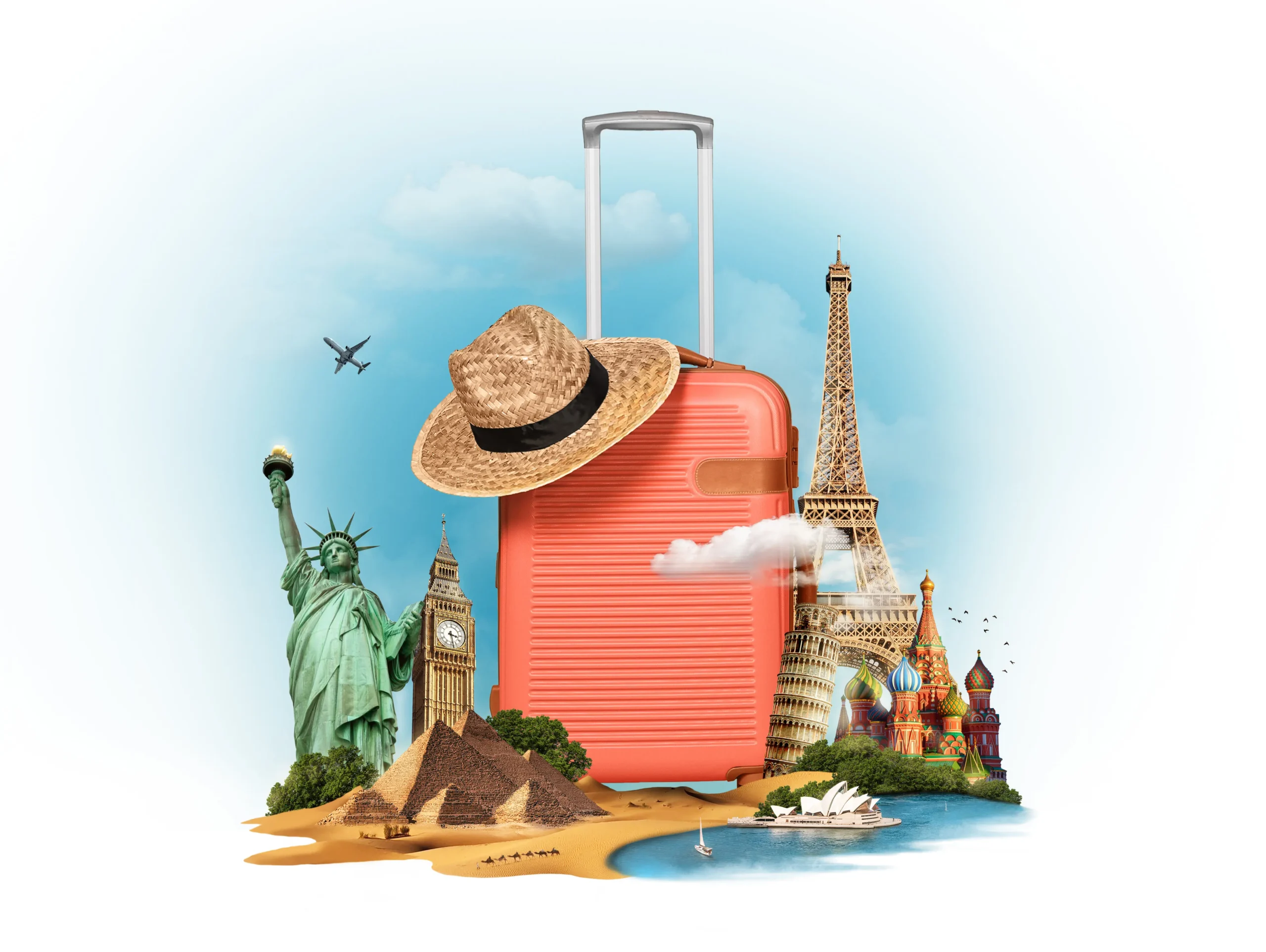  Vector illustration of a suitcase with famous landmarks, representing a travel agency in Edappal.